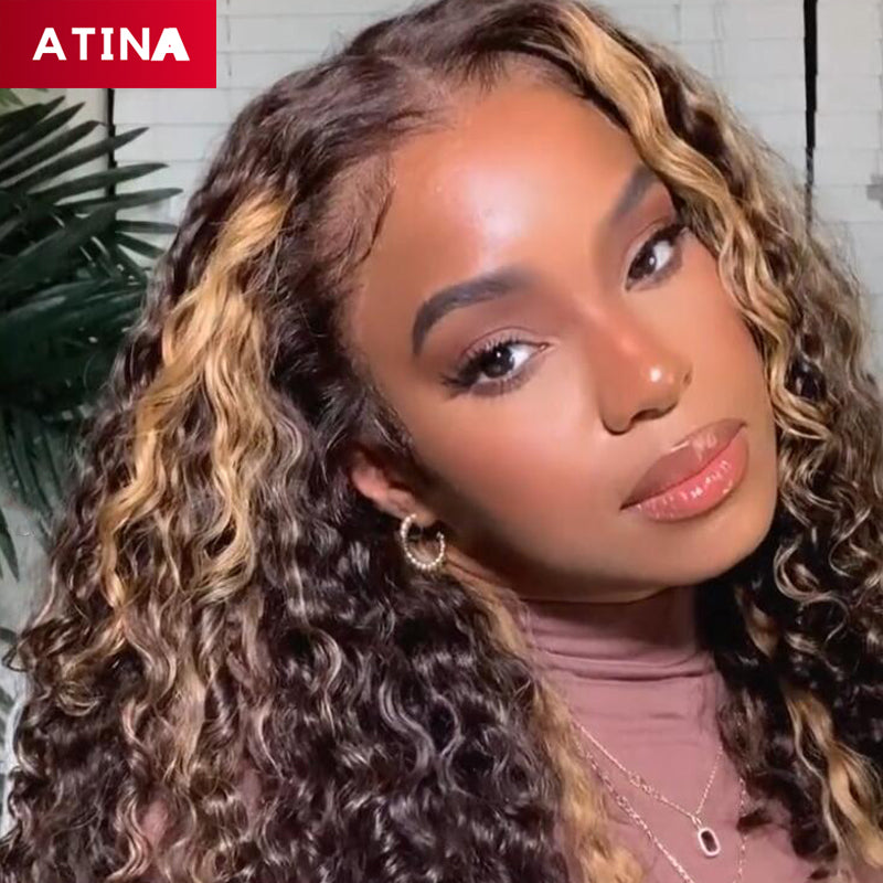 NEW Clear Crystal Lace Ombre Higlight Lace Front Human Hair Wigs Wet & Wavy 2in1 Kinky Straight to Curly