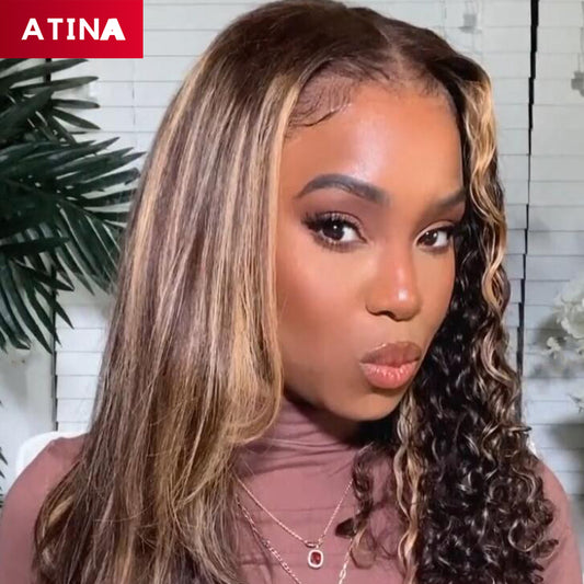 NEW Clear Crystal Lace Ombre Higlight Lace Front Human Hair Wigs Wet & Wavy 2in1 Kinky Straight to Curly