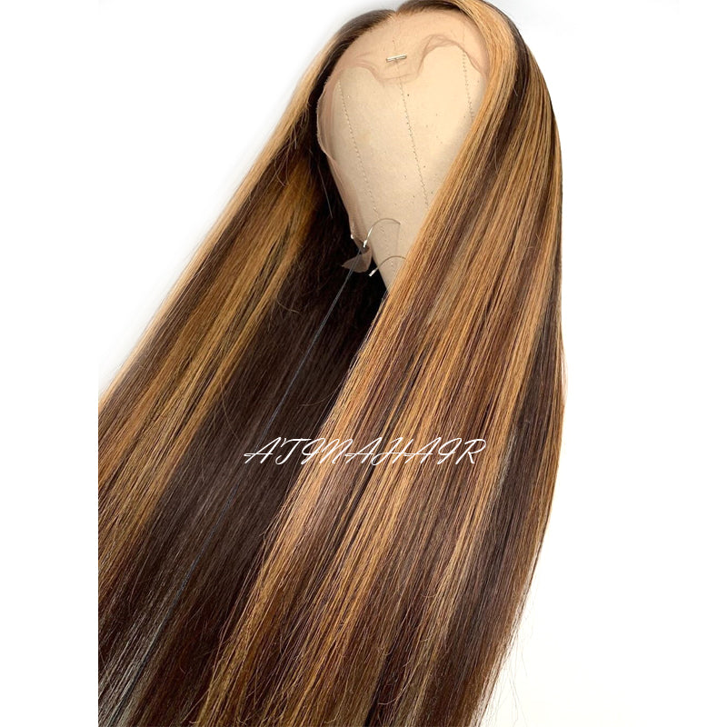 Atina Hair Highlight Hd Lace Frontal Wig Silky Straight Pre Plucked 13x6 Lace Front Human Hair Wigs front