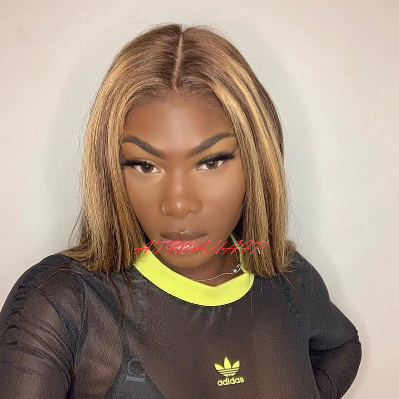 Highlight Wig 4*4 Silk Scalp Top Lace Front Wig Emulation Scalp Human Hair Wigs 4X4 Closure PU Silk Base Wig Pre Plucked Atina front