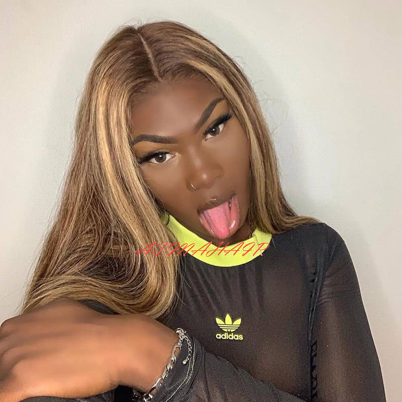 Highlight Wig 4*4 Silk Scalp Top Lace Front Wig Emulation Scalp Human Hair Wigs 4X4 Closure PU Silk Base Wig Pre Plucked Atina show