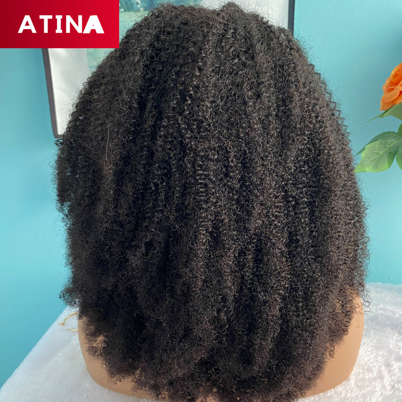 200 Density Afro Kinky Curly Human Hair Wigs Glueless Headband Machine Made Wig Natural Color Atina