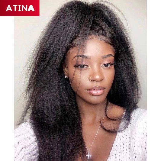 Kinky Straight Full Lace Human Hair Wigs Preplucked With Baby Hair