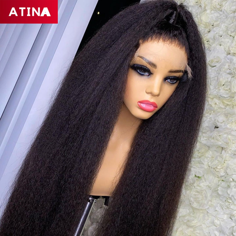 Kinky Straight Full Lace Human Hair Wigs Preplucked With Baby Hair