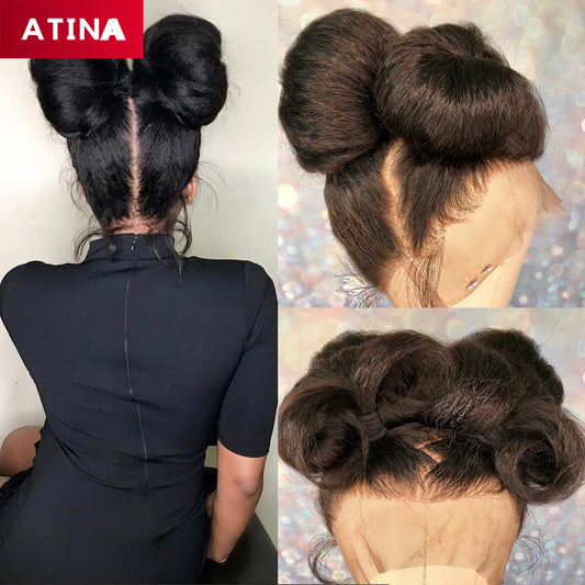 Kinky Straight Full Lace Human Hair Wigs Preplucked With Baby Hair