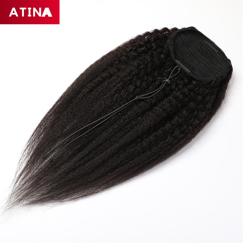 Kinky Straight Ponytail Drawstring Brazilian Human Hair Ponytail Clip In