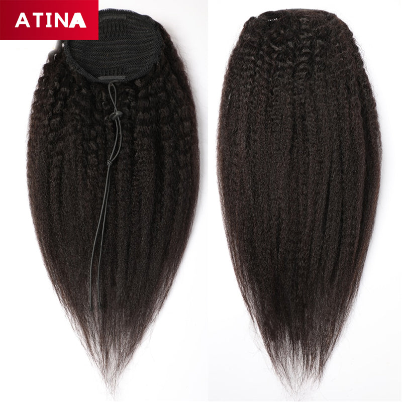 Kinky Straight Ponytail Drawstring Brazilian Human Hair Ponytail Clip In