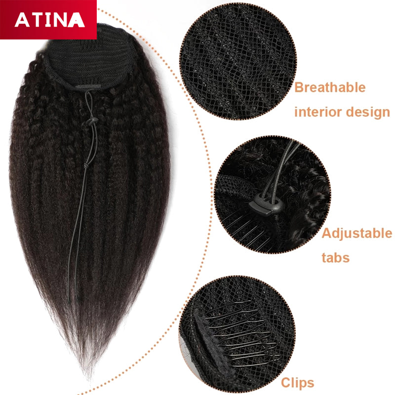 Kinky Straight Ponytail Drawstring Brazilian Human Hair Ponytail Clip In