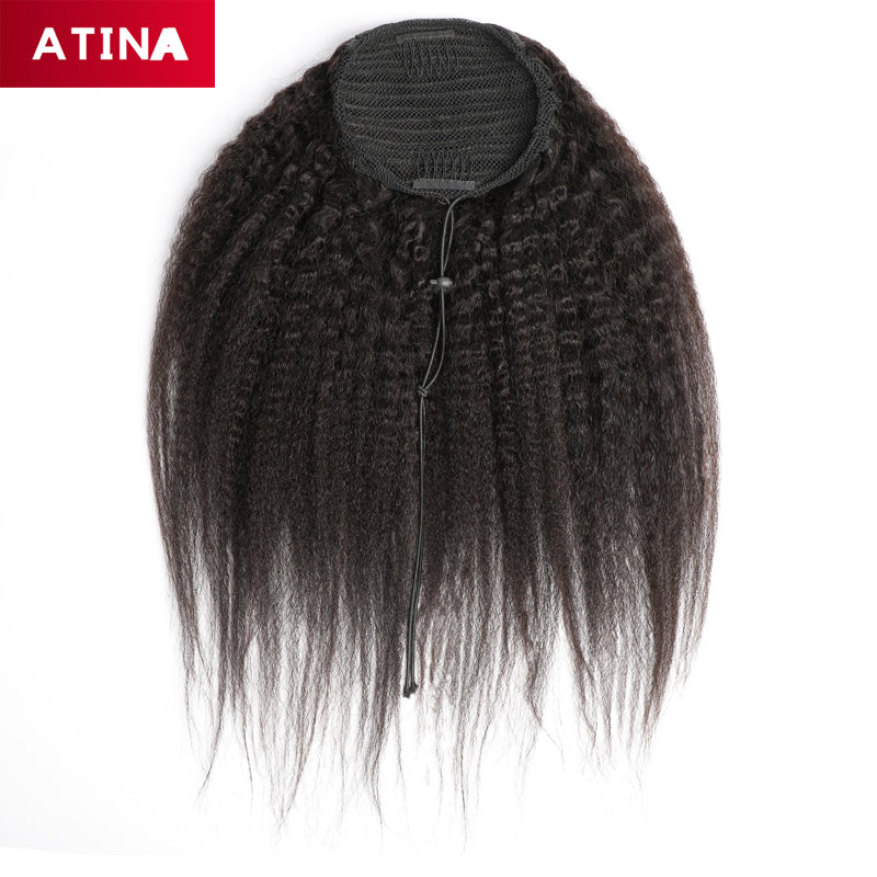 Kinky Straight Ponytail Drawstring Brazilian Human Hair Ponytail Clip In