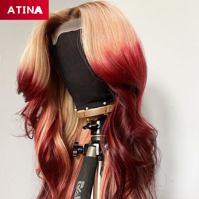 Ombre Brown 613 Blonde Red Colored Wavy Pre-Plucked Lace Front Human Hair Wigs