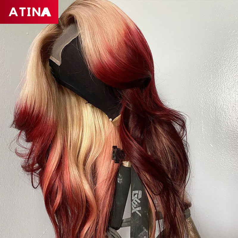 Ombre Brown 613 Blonde Red Colored Wavy Pre-Plucked Lace Front Human Hair Wigs