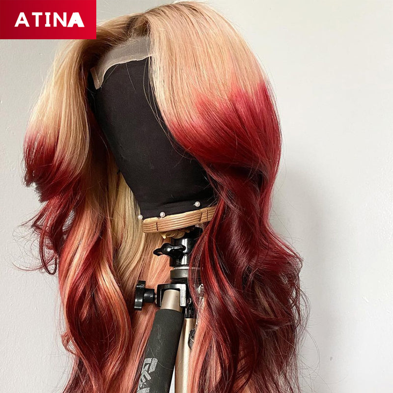 Ombre Brown 613 Blonde Red Colored Wavy Pre-Plucked Lace Front Human Hair Wigs