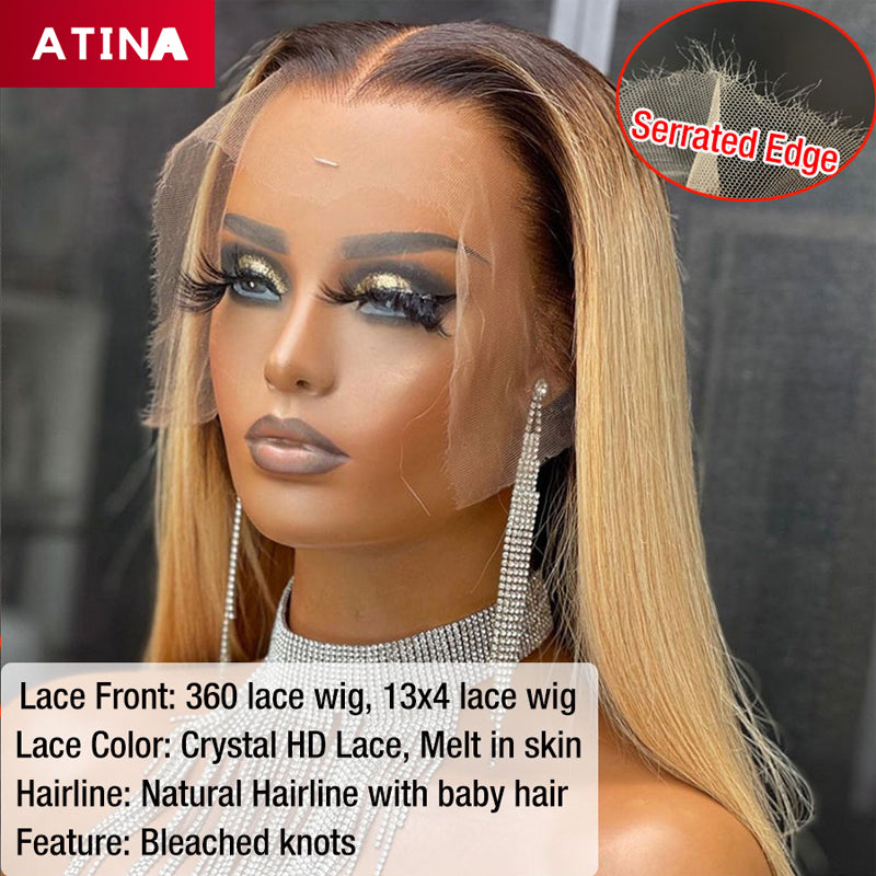 Ombre Honey Blonde Colored Crystal HD Lace 13x4 Lace Front Human Hair Wigs