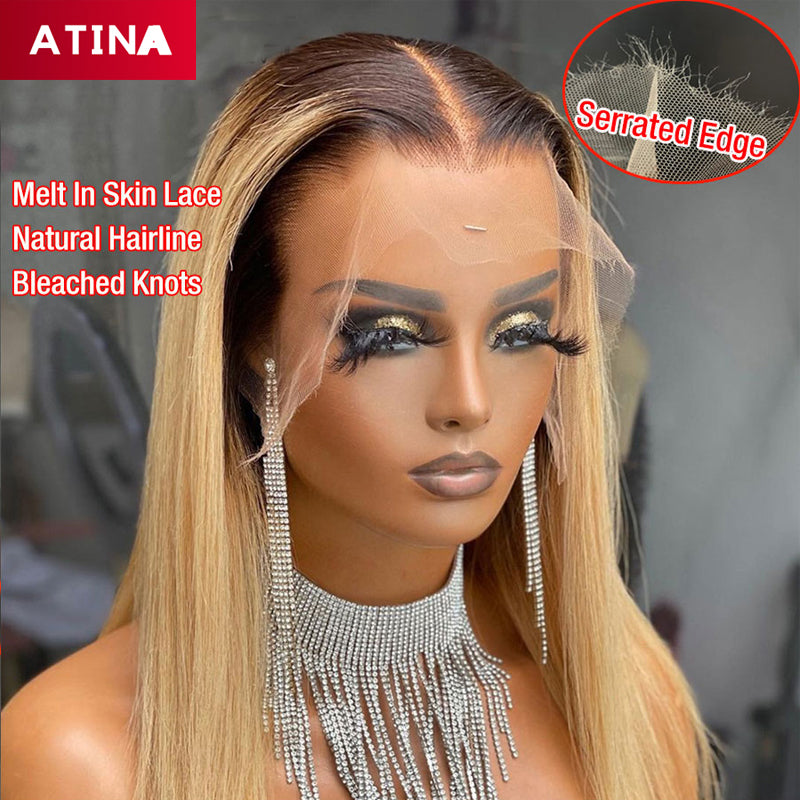 Ombre Honey Blonde Colored Crystal HD Lace 13x4 Lace Front Human Hair Wigs