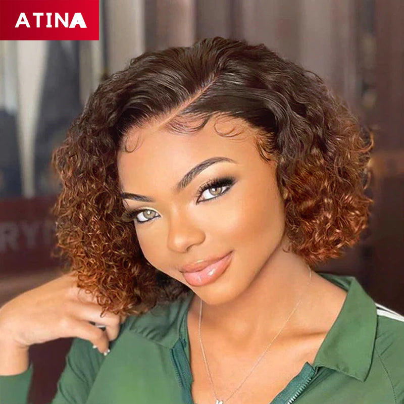 Ombre Brown Pixie Cut Short Bob 5x5 Closure Wig HD Crystal Lace