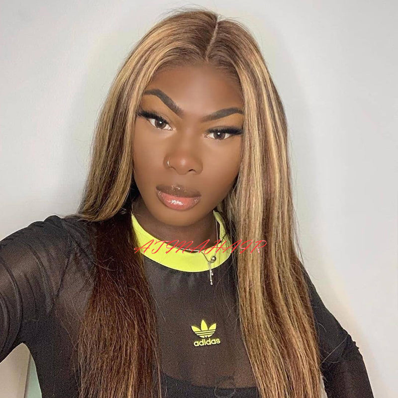 Highlight Wig 4*4 Silk Scalp Top Lace Front Wig Emulation Scalp Human Hair Wigs 4X4 Closure PU Silk Base Wig Pre Plucked Atina
