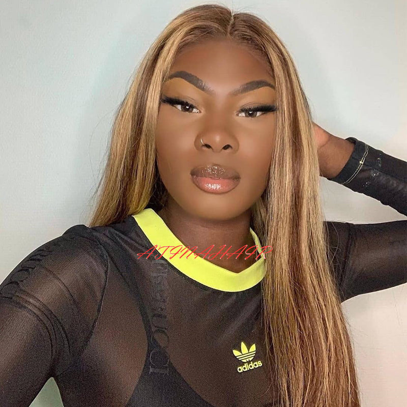 Highlight Wig 4*4 Silk Scalp Top Lace Front Wig Emulation Scalp Human Hair Wigs 4X4 Closure PU Silk Base Wig Pre Plucked Atina showing