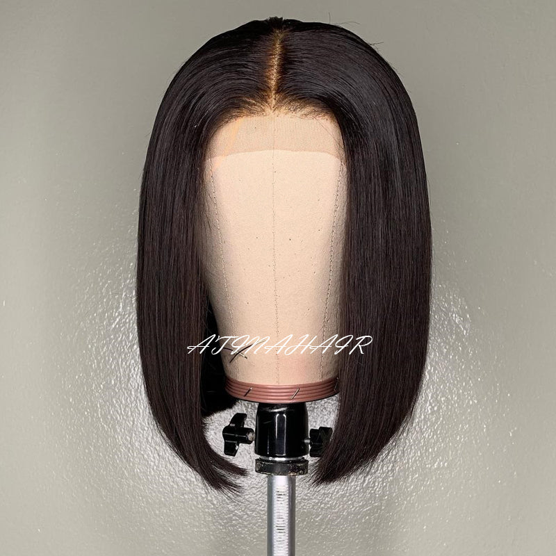 Short Bob Wig 13x6 Lace Front Human Hair Wigs Preplucked with Baby Hair Virgin Human Hair Glueless Wig front