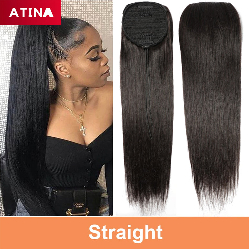 Straight Ponytail Human Hair Ponytail Extensions Drawstring Ponytail Hair Clip In