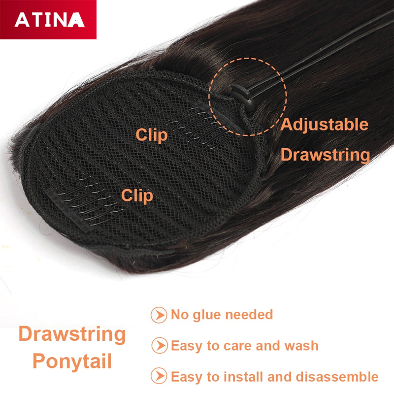 Straight Ponytail Human Hair Ponytail Extensions Drawstring Ponytail Hair Clip In