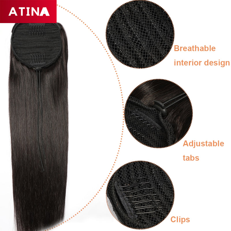 Straight Ponytail Human Hair Ponytail Extensions Drawstring Ponytail Hair Clip In