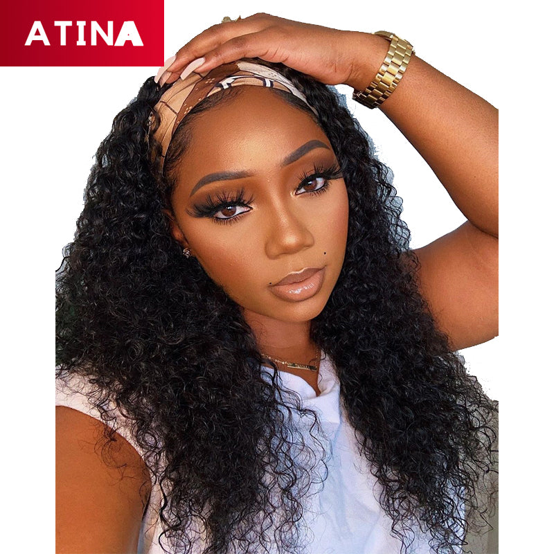 Curly Headband Wig Machine Made Human Hair Wigs Glueless No Lace Scarf Wig For Black Women Atina