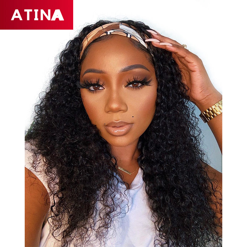 Curly Headband Wig Machine Made Human Hair Wigs Glueless No Lace Scarf Wig For Black Women Atina amazing