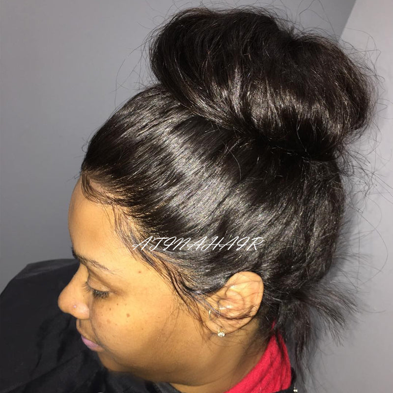 Glueless Light Yaki Human Hair Wig 360 Lace Frontal Wig Pre Plucked With Baby Hair Italian Yaki Straight Coarse Yaki Wigs hair bun