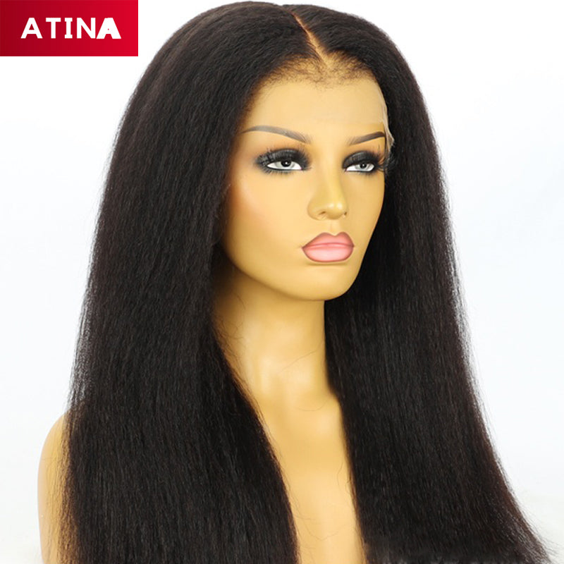 Curly Baby Hair Crystal Lace Italian Coarse Yaki 13x6 Lace Front Human Hair Wigs