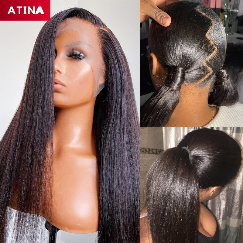 Italian Coarse Yaki Straight Wig Full Lace Human Hair Wigs Preplucked With Baby Hair