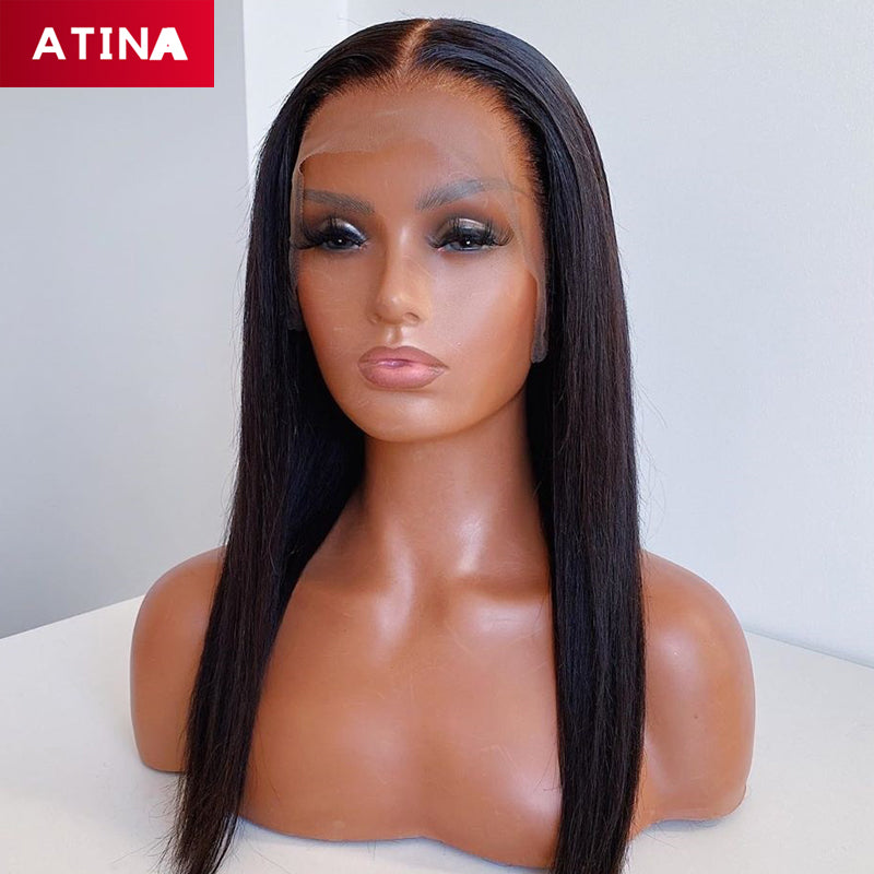 Italian Coarse Yaki Straight Wig Full Lace Human Hair Wigs Preplucked With Baby Hair