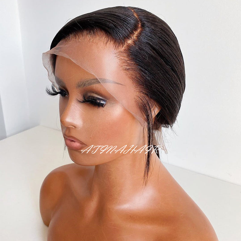 Glueless Light Yaki Human Hair Wig 360 Lace Frontal Wig Pre Plucked With Baby Hair Italian Yaki Straight Coarse Yaki Wigs left