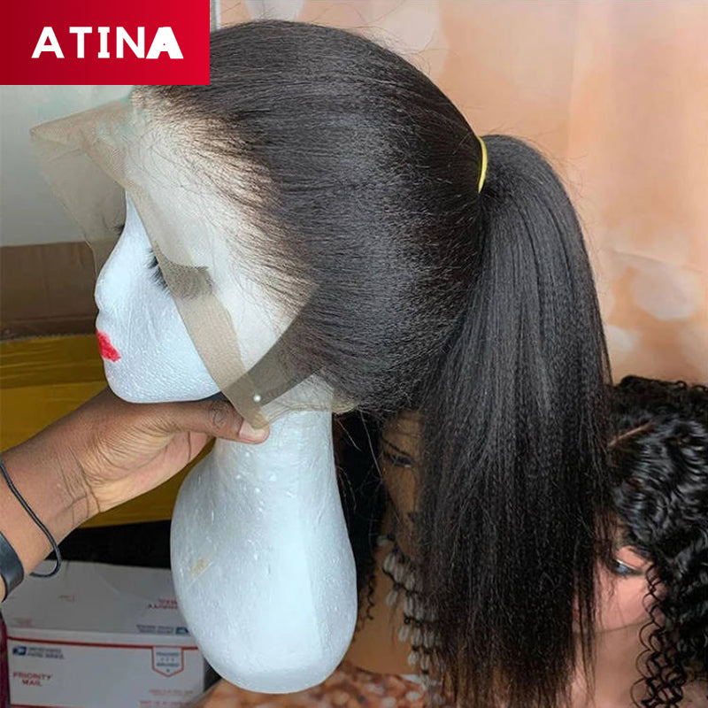 Crystal Lace Italian Coarse Yaki Straight 13x6 Lace Front Human Hair Wigs