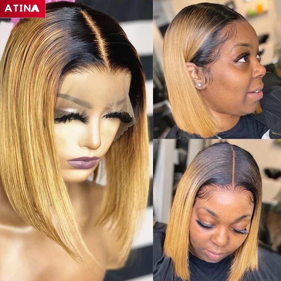 Short 1B/27 Ombre Honey Blonde Bob Wig 13X4 Lace Front Human Hair Wigs