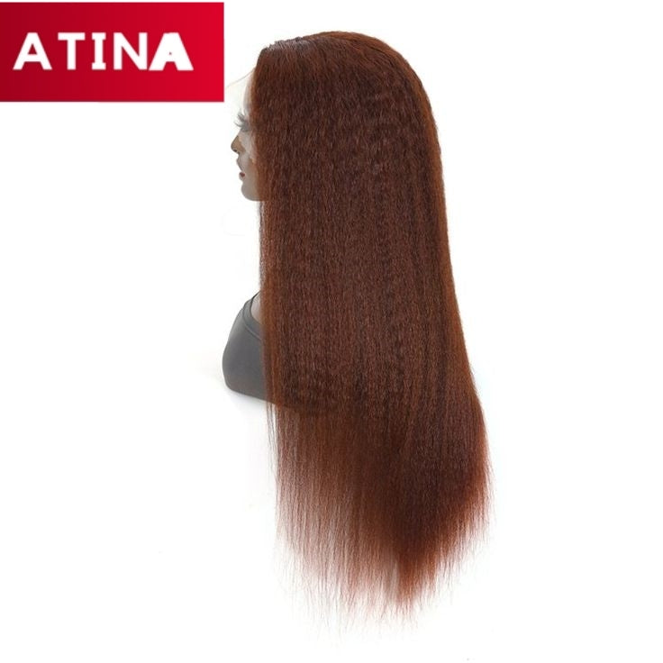 Reddish Brown Kinky Straight Hair Wig 360 Lace Frontal Wig Pre Plucked with Baby Hair