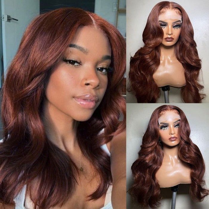 Reddish Brown 13X4 Lace Frontal Hair Wigs Body Wave Pre Plucked