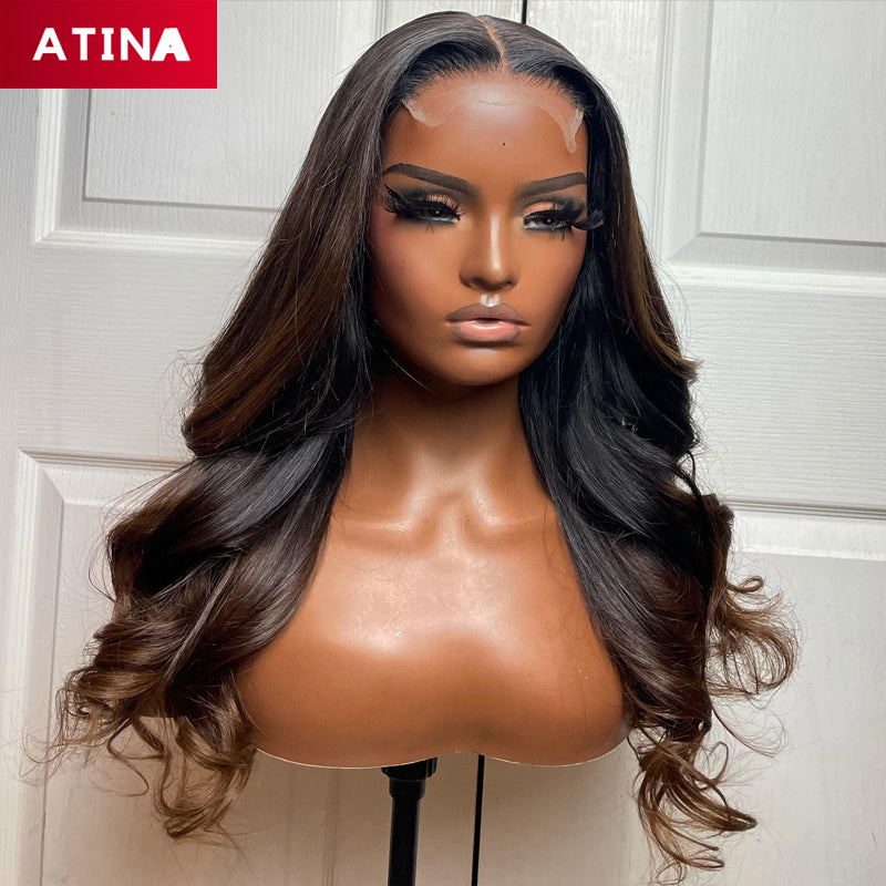 Body Wave Ombre Brown Glueless Wigs 4x4 Lace Closure Wigs