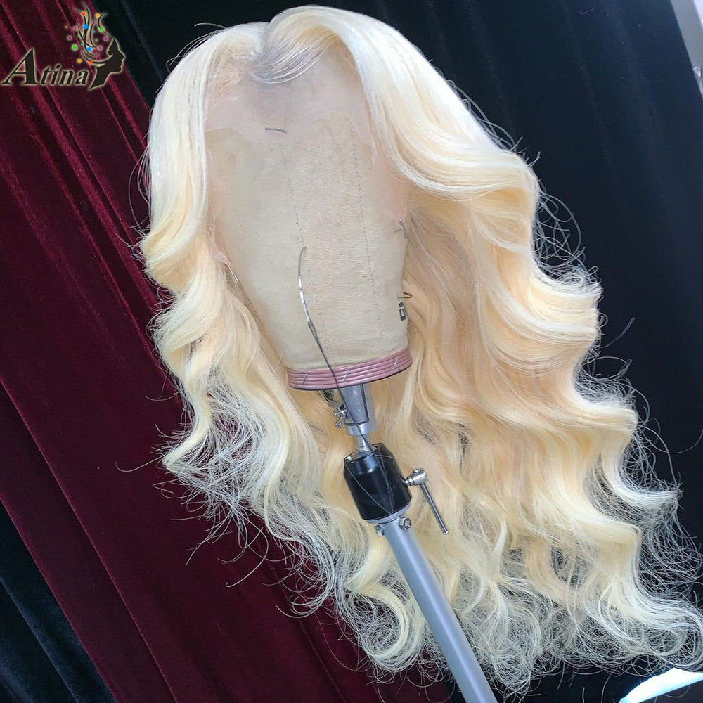613 Blonde Human Hair Wigs Body Wave Transparent Lace T part Wig