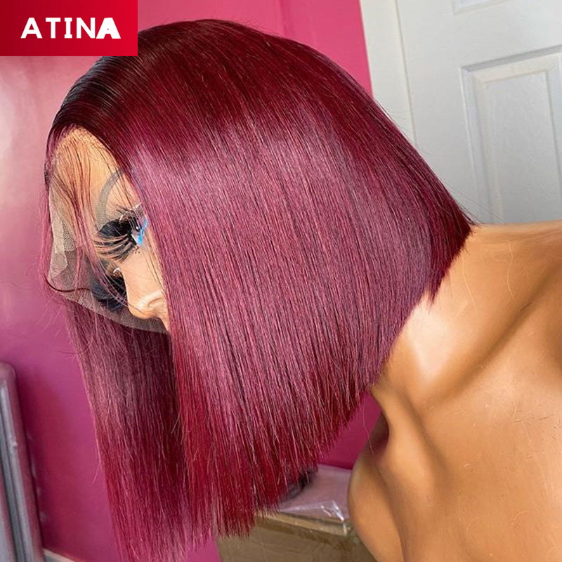 Burgundy 99J Straight Human Hair Wigs Short Bob Wig 13x4 Lace Front Wig