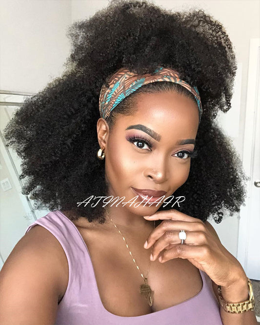 Atina Headband Wig 200 Density Afro Kinky Curly Human Hair Wigs Remy Peruvian Full Machine Made Wig For Women No Glue No Gel Can do High Ponytail