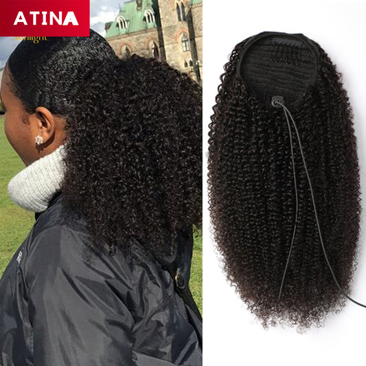 Drawstring Ponytails Afro Kinky Curly Hair Clip In Human Hair Extensions Ponytail