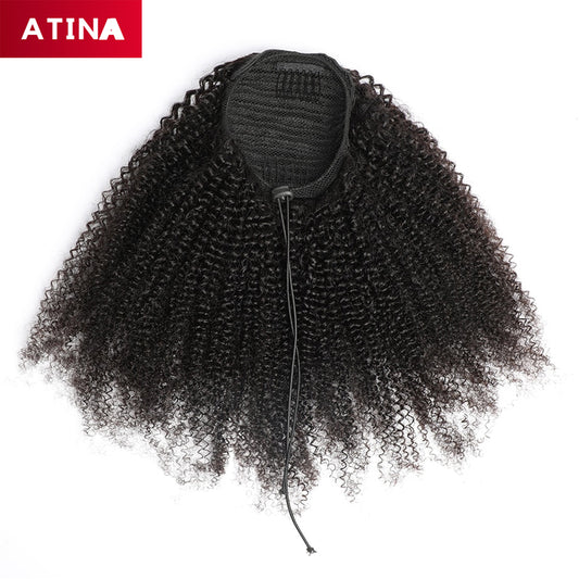 Drawstring Ponytails Afro Kinky Curly Hair Clip In Human Hair Extensions Ponytail