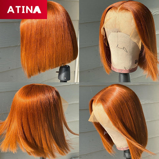 Ginger Orange Colored Bob Wig Lace Front Human Hair Wigs Pre Plucked Hairline With Baby Hair For Woman Atina [AB01]