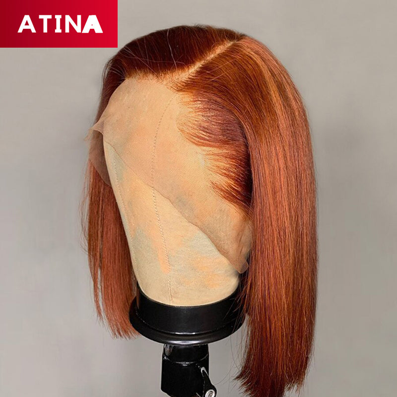 Ginger Orange Colored Bob Wig Lace Front Human Hair Wigs Pre Plucked Hairline With Baby Hair For Woman Atina [AB01]