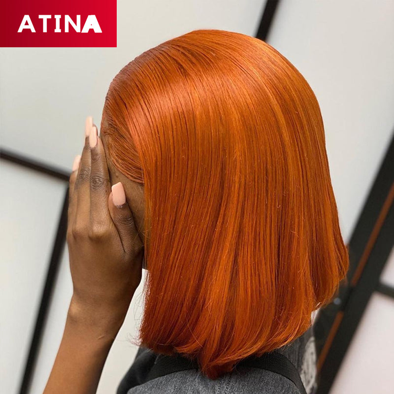 Ginger Orange Colored Bob Wig Lace Front Human Hair Wigs Pre Plucked Hairline With Baby Hair For Woman Atina [AB01]