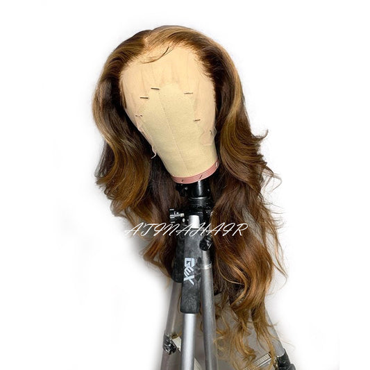 Ombre Human Hair Wig Highlighted Colored 13x6 Deep Parting Lace Front Wigs Glueless Preplucked Bleached Knots Body Wave front