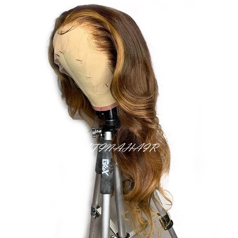 Ombre Human Hair Wig Highlighted Colored 13x6 Deep Parting Lace Front Wigs Glueless Preplucked Bleached Knots Body Wave left