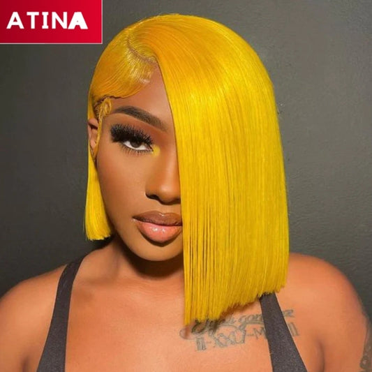 Yellow Short Bob Wig 13x4 Lace Front Human Hair Wigs With Baby Hair