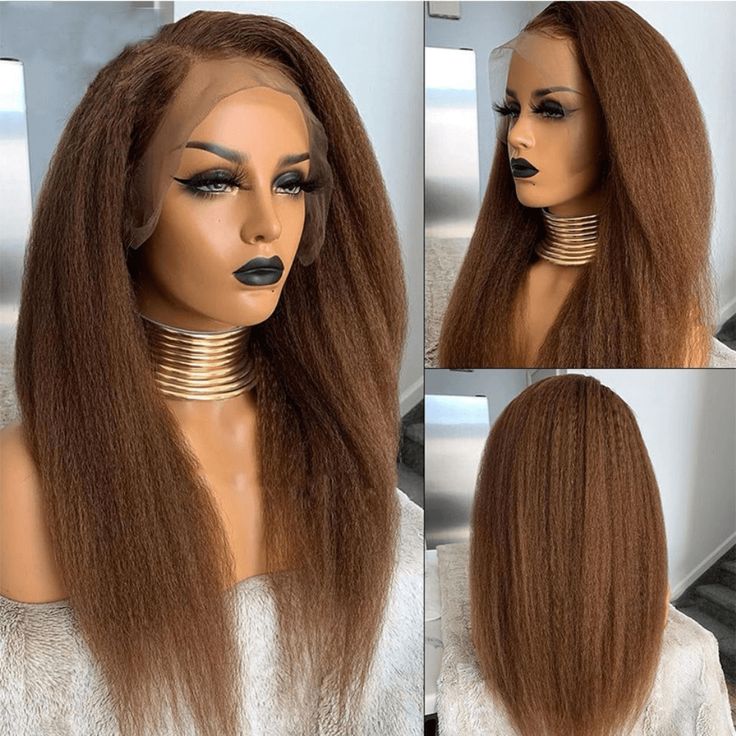 Brown Kinky Straight 13x4 Lace Frontal Human Hair Wigs