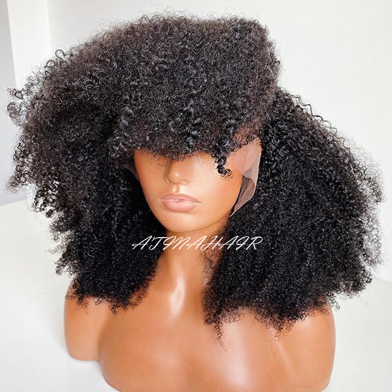 Afro Kinky Curly Wig Glueless Lace Front Human Hair Wigs Natural Wig front